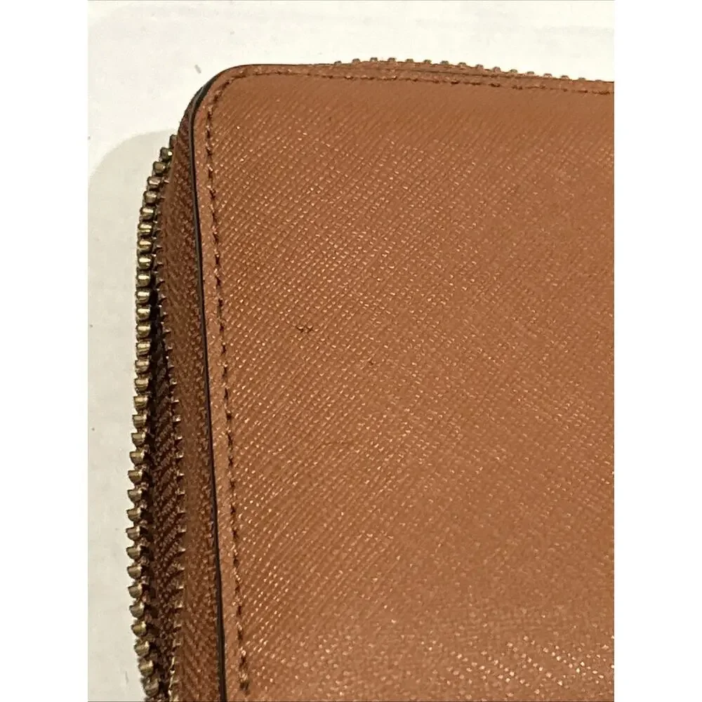 Tory Burch Brown Gold Emerson Saffiano Leather Wristlet Continental Wallet